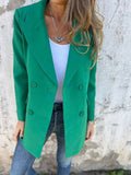 Aurohaya Double-Breasted Solid Blazer for Women Long-Sleeve with Pockets, Elegant Casual Autumn Jacket