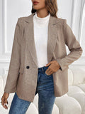 Aurohaya Women's Elegant Plaid Blazer with Buttons and Pockets Long Sleeve Casual Jacket