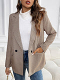 Aurohaya Women's Elegant Plaid Blazer with Buttons and Pockets Long Sleeve Casual Jacket