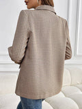 Aurohaya Women's Elegant Plaid Blazer with Buttons and Pockets Long Sleeve Casual Jacket