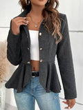Aurohaya Chevron Peplum Double-Breasted Blazer for Women
