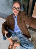 Aurohaya Solid Color Blazer for Women Buttoned Long Sleeve Loose Jacket with Pockets