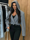 Aurohaya Women's Hooded Cropped Blazer Jacket