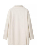 Aurohaya Oversized Buttoned Blazer with Pockets Women’s Polo-Collar Long-Sleeve Casual Jacket