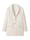 Aurohaya Oversized Buttoned Blazer with Pockets Women’s Polo-Collar Long-Sleeve Casual Jacket