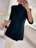 Aurohaya Satin Blazer for Women Elegant Oversized Casual Jacket