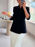 Aurohaya Satin Blazer for Women Elegant Oversized Casual Jacket