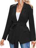 Aurohaya Belted Blazer with Pockets Women’s Mid-Length Elegant Casual Fashion Jacket