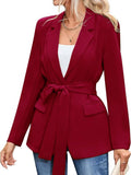 Aurohaya Belted Blazer with Pockets Women’s Mid-Length Elegant Casual Fashion Jacket