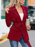 Aurohaya Belted Blazer with Pockets Women’s Mid-Length Elegant Casual Fashion Jacket