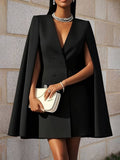Aurohaya Short Cape Jacket for Women Double-Breasted V-Neck Blazer