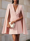 Aurohaya Short Cape Jacket for Women Double-Breasted V-Neck Blazer