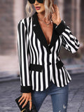 Aurohaya Women’s Striped Blazer Long Sleeve Boyfriend Style Casual Fashion Jacket