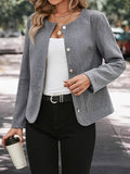 Aurohaya Women’s Short Tweed Jacket Office Chic Blazer with Buttons and Pockets