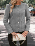 Aurohaya Women’s Short Tweed Jacket Office Chic Blazer with Buttons and Pockets
