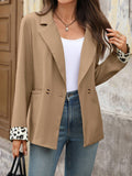 Aurohaya Women's Leopard Blazer V-Neck Lapel Jacket with Pockets