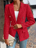 Aurohaya Women’s Double Breasted Jacquard Blazer Long Sleeve Casual Office Jacket