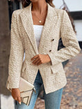 Aurohaya Women’s Double Breasted Jacquard Blazer Long Sleeve Casual Office Jacket