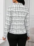 Aurohaya Women’s Fitted Tweed Plaid Jacket Open Office Blazer Long Sleeve Chic Autumn Winter Coat