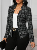 Aurohaya Women’s Fitted Tweed Plaid Jacket Open Office Blazer Long Sleeve Chic Autumn Winter Coat