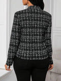 Aurohaya Women’s Fitted Tweed Plaid Jacket Open Office Blazer Long Sleeve Chic Autumn Winter Coat