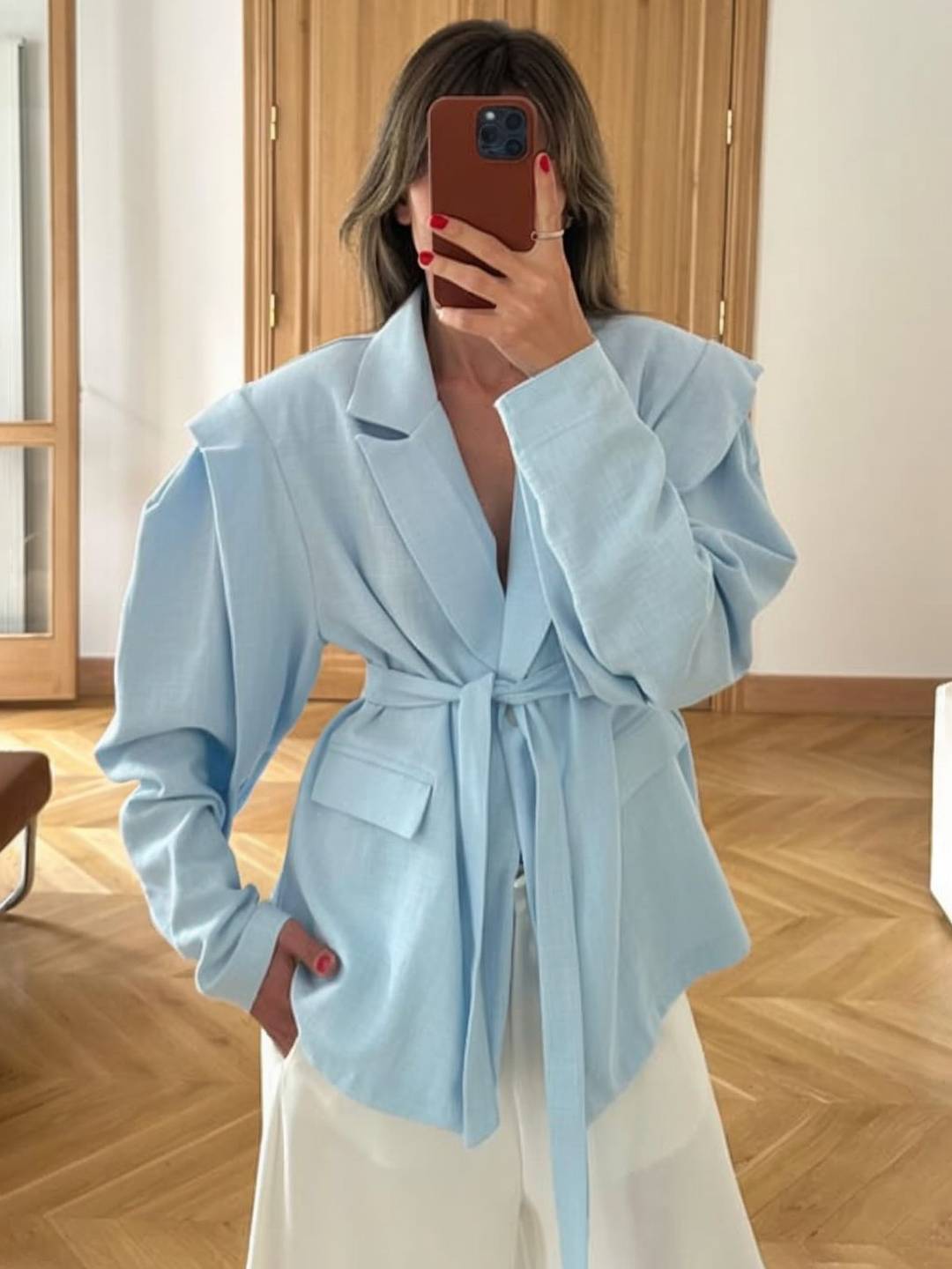 Aurohaya Women's Off-Shoulder Belted Blazer Long Sleeve Chic Office & Cocktail Jacket