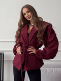 Aurohaya Women's Off-Shoulder Belted Blazer Long Sleeve Chic Office & Cocktail Jacket