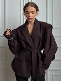 Aurohaya Women's Off-Shoulder Belted Blazer Long Sleeve Chic Office & Cocktail Jacket