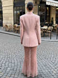 Aurohaya Women's Double-Breasted Blazer Lapel Collar Elegant Vintage Casual Sizeur Jacket