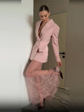Aurohaya Women's Double-Breasted Blazer Lapel Collar Elegant Vintage Casual Sizeur Jacket