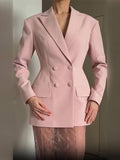Aurohaya Women's Double-Breasted Blazer Lapel Collar Elegant Vintage Casual Sizeur Jacket