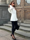 Aurohaya Women's Cutout V-Neck Blazer with Buttons Pockets Elegant Vintage Casual Office Jacket