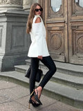 Aurohaya Women's Cutout V-Neck Blazer with Buttons Pockets Elegant Vintage Casual Office Jacket
