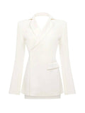 Aurohaya Women's Cutout V-Neck Blazer with Buttons Pockets Elegant Vintage Casual Office Jacket