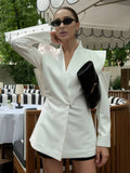 Aurohaya Women's Cutout V-Neck Blazer with Buttons Pockets Elegant Vintage Casual Office Jacket