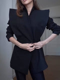 Aurohaya Women's Cutout V-Neck Blazer with Buttons Pockets Elegant Vintage Casual Office Jacket