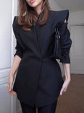 Aurohaya Women's Cutout V-Neck Blazer with Buttons Pockets Elegant Vintage Casual Office Jacket
