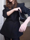 Aurohaya Women's Cutout V-Neck Blazer with Buttons Pockets Elegant Vintage Casual Office Jacket