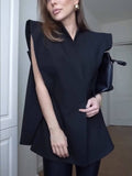 Aurohaya Women's Cutout V-Neck Blazer with Buttons Pockets Elegant Vintage Casual Office Jacket