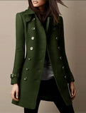 Aurohaya Elegant Wool Double Breasted Officer Coat with Lapel Collar and Long Sleeves for Women Fall Winter Fashionable Military Inspired Jacket