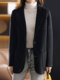 Aurohaya Women's Wool-Look Solid Coat Button-Front Lapel Blazer Jacket with Pockets
