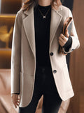 Aurohaya Women's Wool-Look Solid Coat Button-Front Lapel Blazer Jacket with Pockets