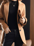 Aurohaya Women's Wool-Look Solid Coat Button-Front Lapel Blazer Jacket with Pockets