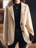 Aurohaya Women's Wool-Look Solid Coat Button-Front Lapel Blazer Jacket with Pockets