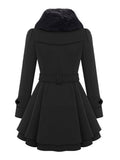 Aurohaya Elegant Double Breasted Faux Fur Collar Midi Coat with Belt for Women Winter Parka
