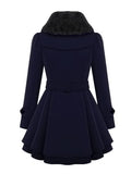 Aurohaya Elegant Double Breasted Faux Fur Collar Midi Coat with Belt for Women Winter Parka