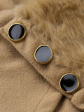 Aurohaya Elegant Double Breasted Faux Fur Collar Midi Coat with Belt for Women Winter Parka