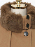 Aurohaya Elegant Double Breasted Faux Fur Collar Midi Coat with Belt for Women Winter Parka