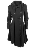 Aurohaya Hooded Wool-Look Midi Coat Elegant Button-Front Women’s Winter Jacket Plus Size