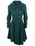 Aurohaya Hooded Wool-Look Midi Coat Elegant Button-Front Women’s Winter Jacket Plus Size